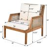 Christopher Knight Home Lena Patio Accent Chair, Acacia Wood Club Chair, Wicker Backrest Armchair, Upholstered Cushion Seating, Wooden Chairs for Balcony Backyard Garden, 23.5″ 400lbs Teak+Cream