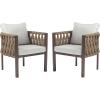 Christopher Knight Home Lena Patio Club Chairs Set of 2, Metal Accent Chairs, Rope Woven Backrest Armchair, Upholstered Cushions Seating, Tub Back Design for Backyard Garden, Brown+Light Gray