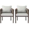 Christopher Knight Home Lena Patio Club Chairs Set of 2, Metal Accent Chairs, Rope Woven Backrest Armchair, Upholstered Cushions Seating, Tub Back Design for Backyard Garden, Brown+Light Gray