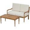 Christopher Knight Home Lina Patio Acacia Wood Conversation Set, Outdoor Loveseat with Coffee Table, Outdoor Chat Set Seating Group, 2 Piece Sofa Seating Group with Cushions, Beige + Natural