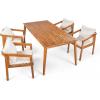 Christopher Knight Home Linda Patio Acacia Wood Dining Table Set for 4, Outdoor Rectangular Dinner Table and Chairs Set with Slatted Panel Design, Outdoor Furniture Set for Garden, Natural