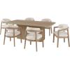 Christopher Knight Home Lumi Spacious Kitchen Table Chairs Set of 6, 7 Piece Dining Set with Chairs, Wooden Dining Table Set for 6, Comfy Upholstered Curved Back Armchairs, Beige + Light Natural