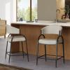 Christopher Knight Home Mabel Modern Counter Height Bar Stools Set of 2, Fabric Upholstered Bar Stool for Kitchen Island, Metal Frame Dining Armchair, Counter Stool with Footrest, Beige+Black