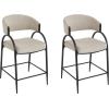 Christopher Knight Home Mabel Modern Counter Height Bar Stools Set of 2, Fabric Upholstered Bar Stool for Kitchen Island, Metal Frame Dining Armchair, Counter Stool with Footrest, Beige+Black