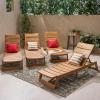 Christopher Knight Home Maki Outdoor Acacia Wood Chaise Lounge (Set of 4), Teak and Yellow