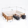 Christopher Knight Home Maliwi Outdoor U-Shaped Acacia Wood 8-Seater Sectional Conversation Set with Fire Pit and Water Resistant Cushions, 116.50 “W x 88.50 “D x 26.5 “H, Teak + Beige + Dark Gray