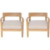 Christopher Knight Home Manny Acacia Wood Patio Accent Chair Set of 2, Wooden Lounge Chair Outdoor, Comfy Reading Chair with Removable Cushion, Curved Backrest Lounge Sofa, Teak+Beige