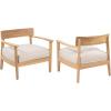 Christopher Knight Home Manny Acacia Wood Patio Accent Chair Set of 2, Wooden Lounge Chair Outdoor, Comfy Reading Chair with Removable Cushion, Curved Backrest Lounge Sofa, Teak+Beige