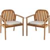 Christopher Knight Home Meja Acacia Wood Outdoor Dining Chair Set of 2 with Cushion, Wooden Patio Dining Armchair Set, Outdoor Kitchen Side Chair, Patio Furniture Set, Teak+Beige