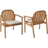 Christopher Knight Home Meja Acacia Wood Outdoor Dining Chair Set of 2 with Cushion, Wooden Patio Dining Armchair Set, Outdoor Kitchen Side Chair, Patio Furniture Set, Teak+Beige