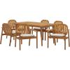 Christopher Knight Home Meja Acacia Wood Outdoor Dining Set for 6, Wooden 7 Piece Patio Dining Table Set, Wooden Outdoor Dining Armchair and Table Set with Cushion, Patio Furniture Set, Teak+Beige