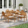 Christopher Knight Home Meja Acacia Wood Outdoor Dining Set for 6, Wooden 7 Piece Patio Dining Table Set, Wooden Outdoor Dining Armchair and Table Set with Cushion, Patio Furniture Set, Teak+Beige
