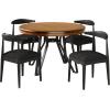 Christopher Knight Home Mikan 5 Piece Wooden Dining Table Set for 4, Modern Dining Chairs Set of 4 and Table Set, Round Dining Table and Chair Set for Home/Apartment/Restaurant, Black+Brown