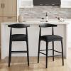 Christopher Knight Home Nami 26.5” Wooden Counter Height Bar Stools Set of 2, Fabric Upholstered Bar Stool with Curved Back, Kitchen Counter Stools with Slender Tapered Legs and Footrest, Black(Black)