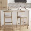 Christopher Knight Home Nami 26.5” Wooden Counter Height Bar Stools Set of 2, Fabric Upholstered Bar Stool with Curved Back, Kitchen Counter Stools with Slender Tapered Legs and Footrest, Black(Grey + Light Ash)