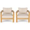 Christopher Knight Home Nami Set of 2 Patio Acacia Wood Club Chair with Cushions, Comfy Lounge Chair Outdoor, Stylish Garden Seating, Semi-Circular Back Armchair for Backyard, Beige + Light Teak