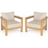 Christopher Knight Home Nami Set of 2 Patio Acacia Wood Club Chair with Cushions, Comfy Lounge Chair Outdoor, Stylish Garden Seating, Semi-Circular Back Armchair for Backyard, Beige + Light Teak