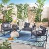 Christopher Knight Home Navan Outdoor 4-Seater Aluminum Chat Set, Silver / Dark Grey Cushions