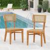 Christopher Knight Home Neeko Acacia Wood Patio Dining Chairs Set of 2, Wooden Outdoor Kitchen Side Chair, Wicker Garden Chair Set for Dining Table, Patio Furniture Extra Seat, Light Brown + Teak