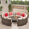 Christopher Knight Home Newton Outdoor 16-Seater Wicker Sofa Set with Water Resistant Fabric Cushions, Brown / Ceramic Grey