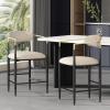 Christopher Knight Home Niame Set of 2 Counter Stools with Upholstered Seats, 25”H Counter Height Barstools, Barchairs Kitchen Stools, Fabric Bar Seating with Iron Frame, Gold Accents, Beige