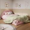 Christopher Knight Home Nielda Teddy Fleece Upholstered Twin Size Bed Frame with Headboard, Modern Twin Bed Frame and Headboard, Wooden Slats Support, Easy Assembly, No Box Spring Needed, Pink(Pink)