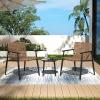 Christopher Knight Home Oakes Patio Table and Chairs Set, 3-Piece Patio Conversation Set, Outdoor Tempered Glass Table and PE Rattan Armchairs Set of 2, Garden/Poolside Reading Nook, Black+Brown