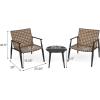 Christopher Knight Home Oakes Patio Table and Chairs Set, 3-Piece Patio Conversation Set, Outdoor Tempered Glass Table and PE Rattan Armchairs Set of 2, Garden/Poolside Reading Nook, Black+Brown