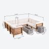 Christopher Knight Home Oana Outdoor U-Shaped 8 Seater Acacia Wood Sectional Sofa Set with Fire Pit, 28 “W x 30.25 “D x 26.5 “H, Teak + Beige + Light Gray