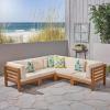 Christopher Knight Home Oana Outdoor V-Shaped Sectional Sofa Set – 5-Seater – Acacia Wood – Outdoor Cushions – Teak and Beige