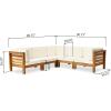 Christopher Knight Home Oana Outdoor V-Shaped Sectional Sofa Set – 5-Seater – Acacia Wood – Outdoor Cushions – Teak and Beige