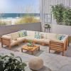 Christopher Knight Home Oana U-Shaped Sectional Sofa Set with Coffee Table-9-Piece 8-Seater-Acacia Wood-Outdoor Cushions, 28 “W x 30.25 “D x 26.5 “H, Teak + Beige