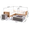 Christopher Knight Home Oana V-Shaped Sectional Sofa Set with Fire Pit-7-Piece 5-Seater-Acacia Wood-Outdoor Cushions, 28 “W x 30.25 “D x 26.5 “H, Teak + Beige + Light Gray