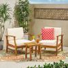Christopher Knight Home Outdoor 2 Seater Acacia Wood Chat Set with Cushions, Teak and Cream