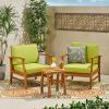 Christopher Knight Home Outdoor 2 Seater Acacia Wood Chat Set with Cushions, Teak and Green