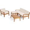 Christopher Knight Home Outdoor Acacia Wood 4-Seater Sectional Conversation Set with Ottoman and Coffee Table, Teak Finish and Beige Cushions