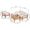 Christopher Knight Home Outdoor Acacia Wood 4-Seater Sectional Conversation Set with Ottoman and Coffee Table, Teak Finish and Beige Cushions