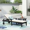 Christopher Knight Home Outdoor Chaise Lounge, Acacia Wood Adjustable Chaise Lounge, 5-Position Backrest Recliner, Soft Cushion Lounge, Flat Tanning Chair with wheel for Backyard, Balcony, Black White