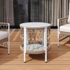 Christopher Knight Home Packy Bohemian Outdoor Side Table with Storage Shelf, Glass Top Small Patio Round Coffee Table, Sofa End Table for Patio Furniture Set with Metal Frame, White+Beige