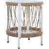 Christopher Knight Home Packy Bohemian Outdoor Side Table with Storage Shelf, Glass Top Small Patio Round Coffee Table, Sofa End Table for Patio Furniture Set with Metal Frame, White+Beige