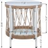 Christopher Knight Home Packy Bohemian Outdoor Side Table with Storage Shelf, Glass Top Small Patio Round Coffee Table, Sofa End Table for Patio Furniture Set with Metal Frame, White+Beige