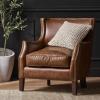 Christopher Knight Home Padon Mid-Century Modern Top-Grain Leather Accent Chair with Cushion, Modern Wingback Living Room Club Chair, Wooden Bedroom Comfy Reading Chair, Brown