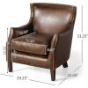 Christopher Knight Home Padon Mid-Century Modern Top-Grain Leather Accent Chair with Cushion, Modern Wingback Living Room Club Chair, Wooden Bedroom Comfy Reading Chair, Brown