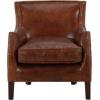 Christopher Knight Home Padon Mid-Century Modern Top-Grain Leather Accent Chair with Cushion, Modern Wingback Living Room Club Chair, Wooden Bedroom Comfy Reading Chair, Brown