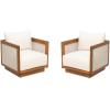 Christopher Knight Home Paola Set of 2 Acacia Wood Lounge Chair Outdoor with Cushion, Wooden Comfy Patio Chair, Deep Seating Accent Chair for Patio Furniture Set, Teak+Beige