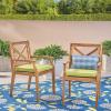 Christopher Knight Home Peter | Outdoor Acacia Wood Dining Chair Set of 2, Teak/Green Cushion