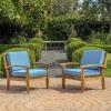 Christopher Knight Home Peyton Outdoor Wooden Club Chairs with Cushions, 2-Pcs Set, Teak Finish / Blue