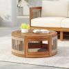 Christopher Knight Home Puekest Acacia Wood Coffee Table with Woven Rope Accents, Outdoor Patio Slatted Round Centerpiece, Boho Chic Garden Sofa Side Accent Table for Modern Decor, 27.95″ W, Teak