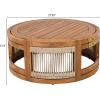 Christopher Knight Home Puekest Acacia Wood Coffee Table with Woven Rope Accents, Outdoor Patio Slatted Round Centerpiece, Boho Chic Garden Sofa Side Accent Table for Modern Decor, 27.95″ W, Teak