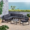 Christopher Knight Home Quick Outdoor Aluminum 6 Seater Sofa Set, Black and Dark Gray